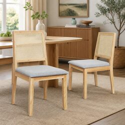 Stylish Wooden Dining Chairs Set of 2 with Rattan Weave