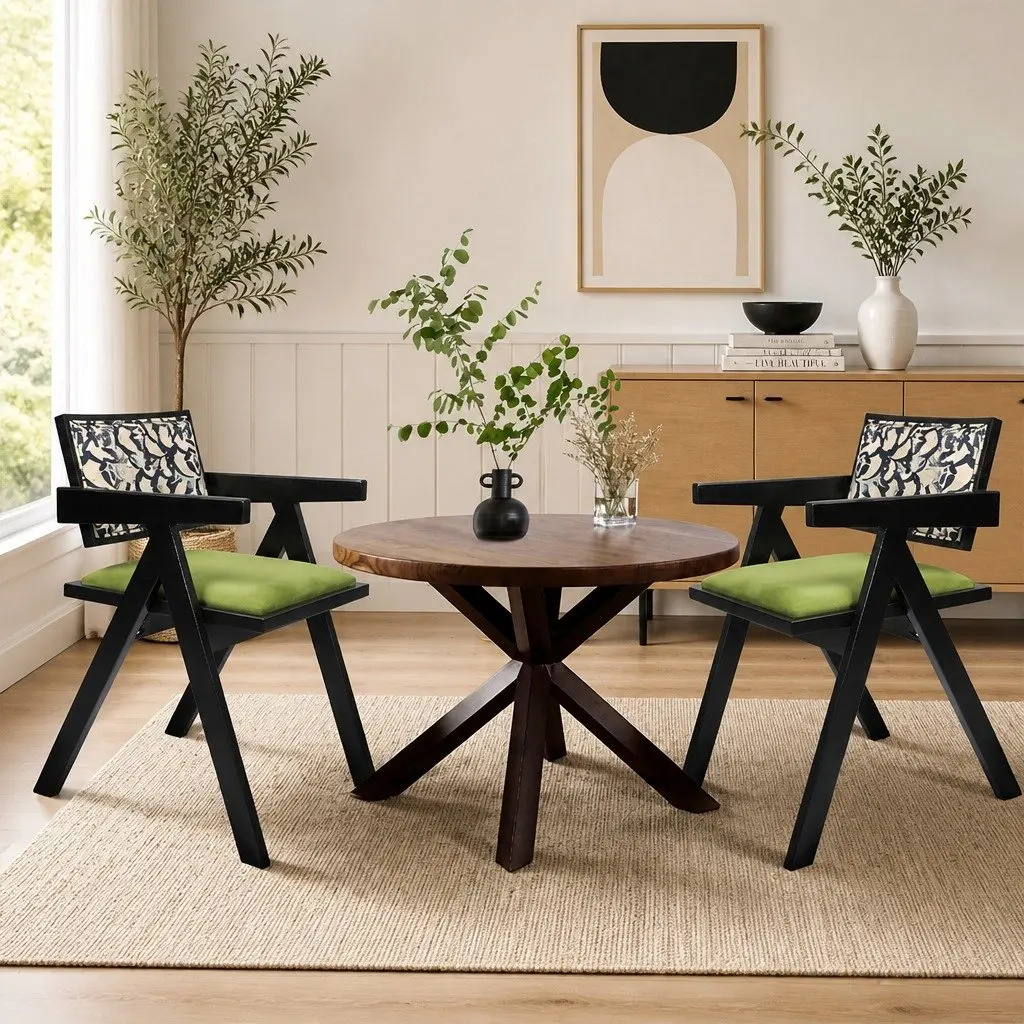 Dining Chair Retro Backrest French Vintage Design Sturdy Wood Frame Kitchen Seat