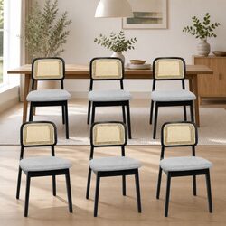 Stylish Dining Chair Set of 6 with Rattan Weave Design