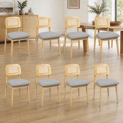Dining Chair Armless Rattan Natural Wood Set of 8 Kitchen Furniture