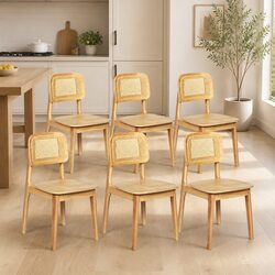 Set of 6 Sturdy Rattan Wooden Dining Chairs