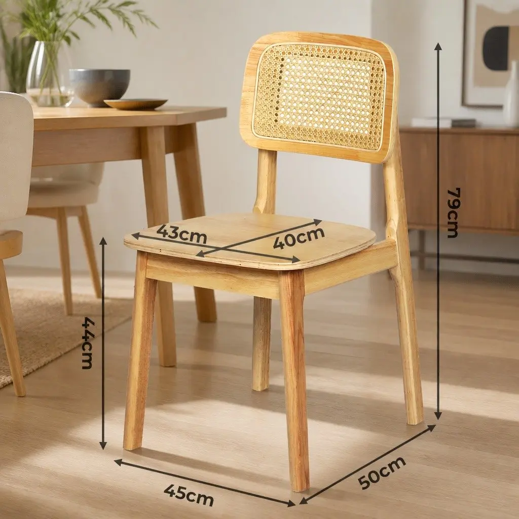 Set of 6 Sturdy Rattan Wooden Dining Chairs