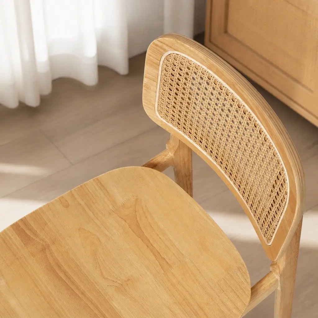 Set of 6 Sturdy Rattan Wooden Dining Chairs