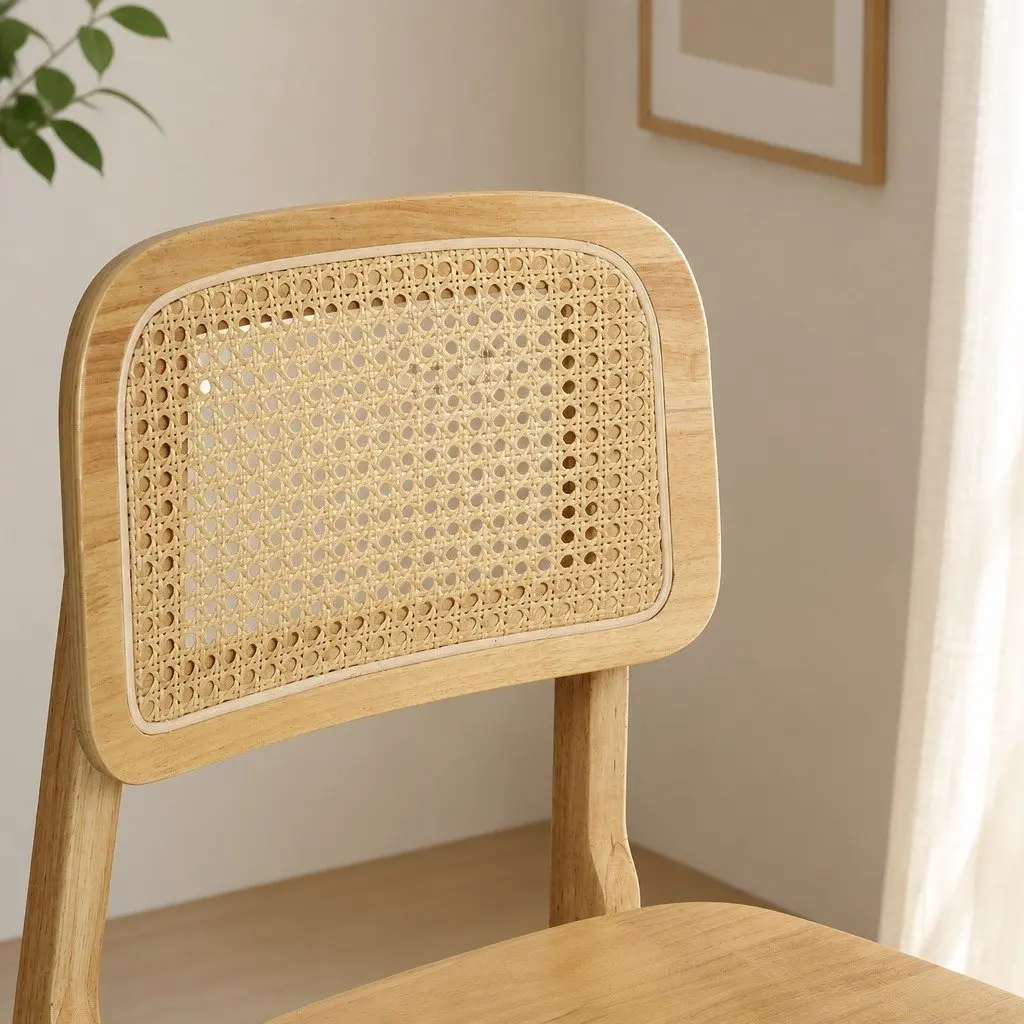 Set of 6 Sturdy Rattan Wooden Dining Chairs