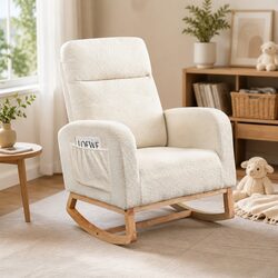 Comfortable Rocking Chair and Ottoman Set with Sherpa Fleece
