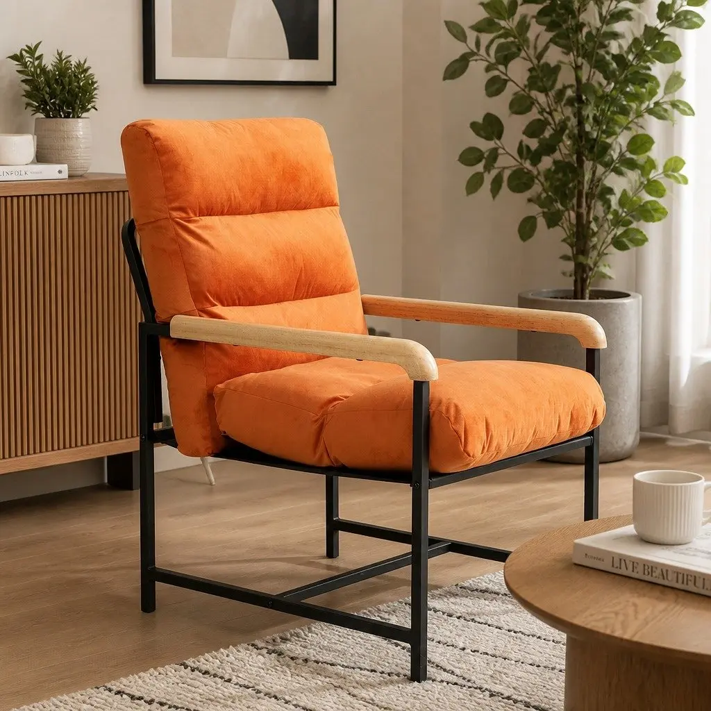 Metal Frame Lounge Chair with Velvet Cushion