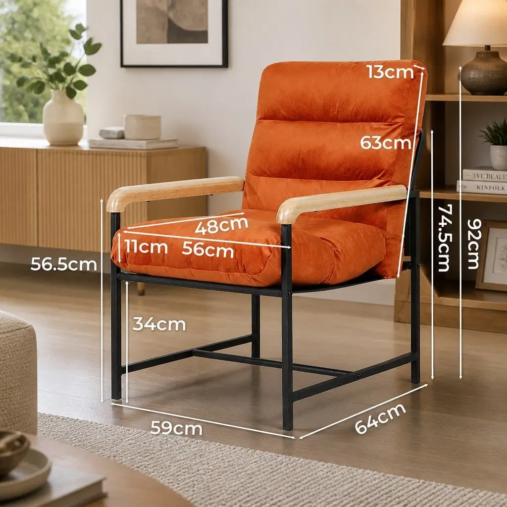 Metal Frame Lounge Chair with Velvet Cushion