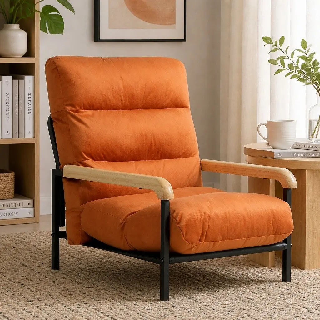 Metal Frame Lounge Chair with Velvet Cushion