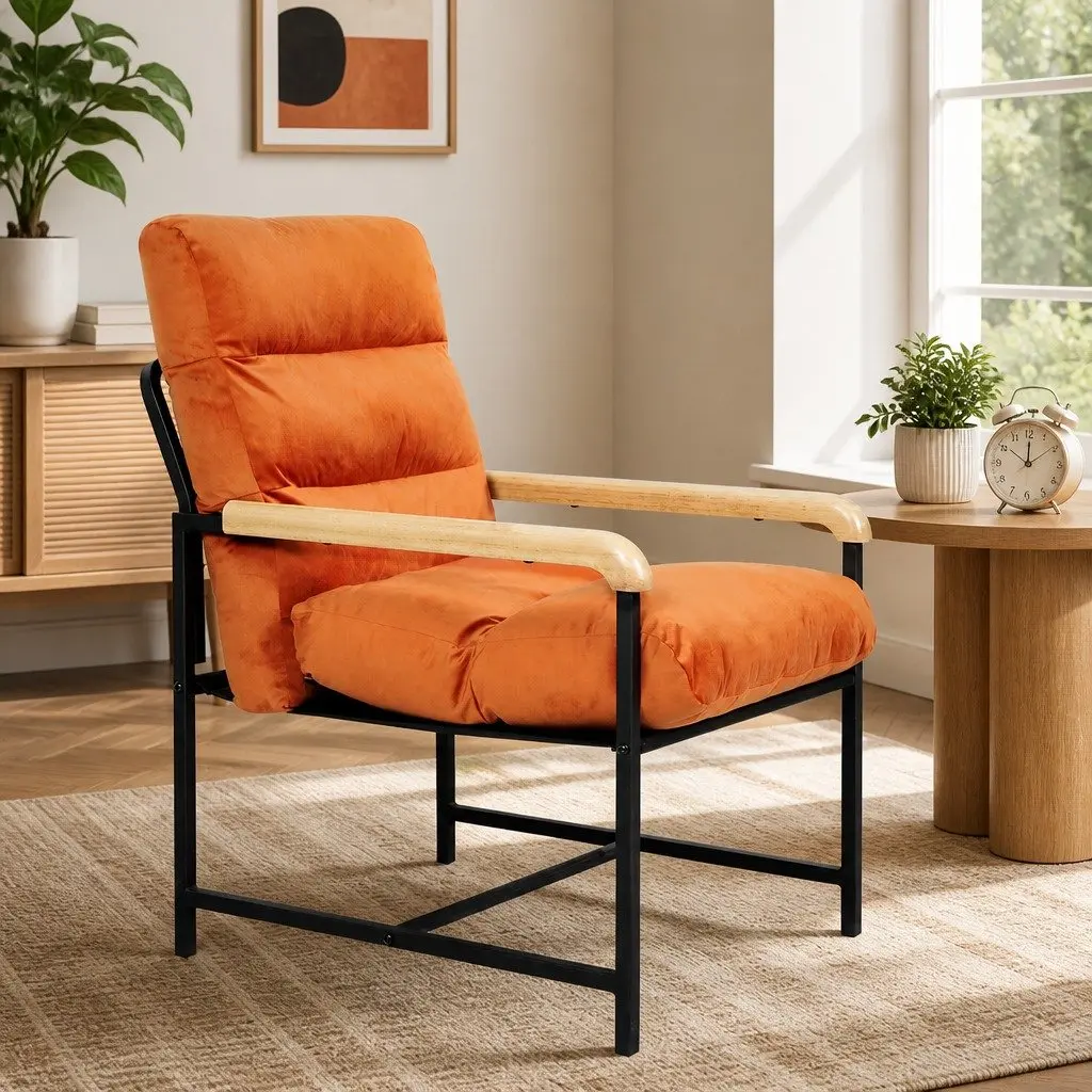 Metal Frame Lounge Chair with Velvet Cushion