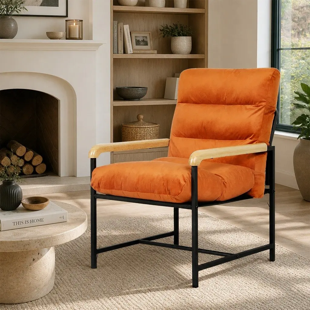Metal Frame Lounge Chair with Velvet Cushion