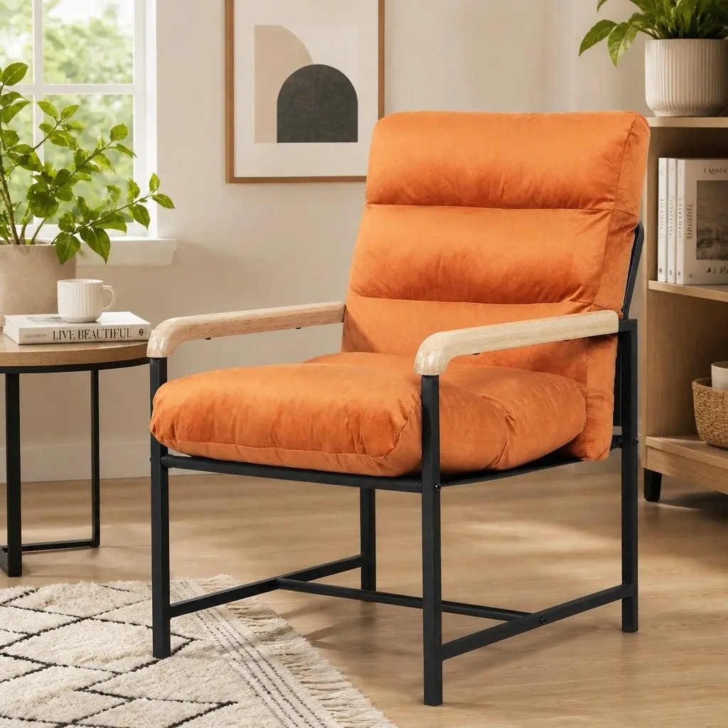 Metal Frame Lounge Chair with Velvet Cushion