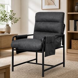 Durable Metal Frame Lounge Chair in Dark Grey Linen