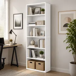 Durable 6 Tier Wooden Book Shelf with Adjustable Shelves