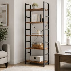 5-Tier Industrial Bookshelf with Steel Frame and Open Design