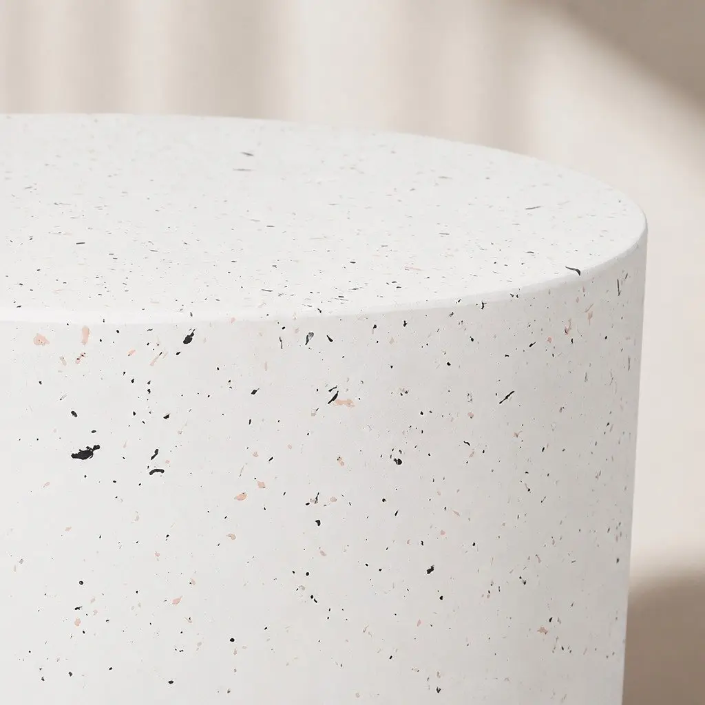 Round Terrazzo Side Table Magnesium Cement 39.5cm Beige Cylinder Shape