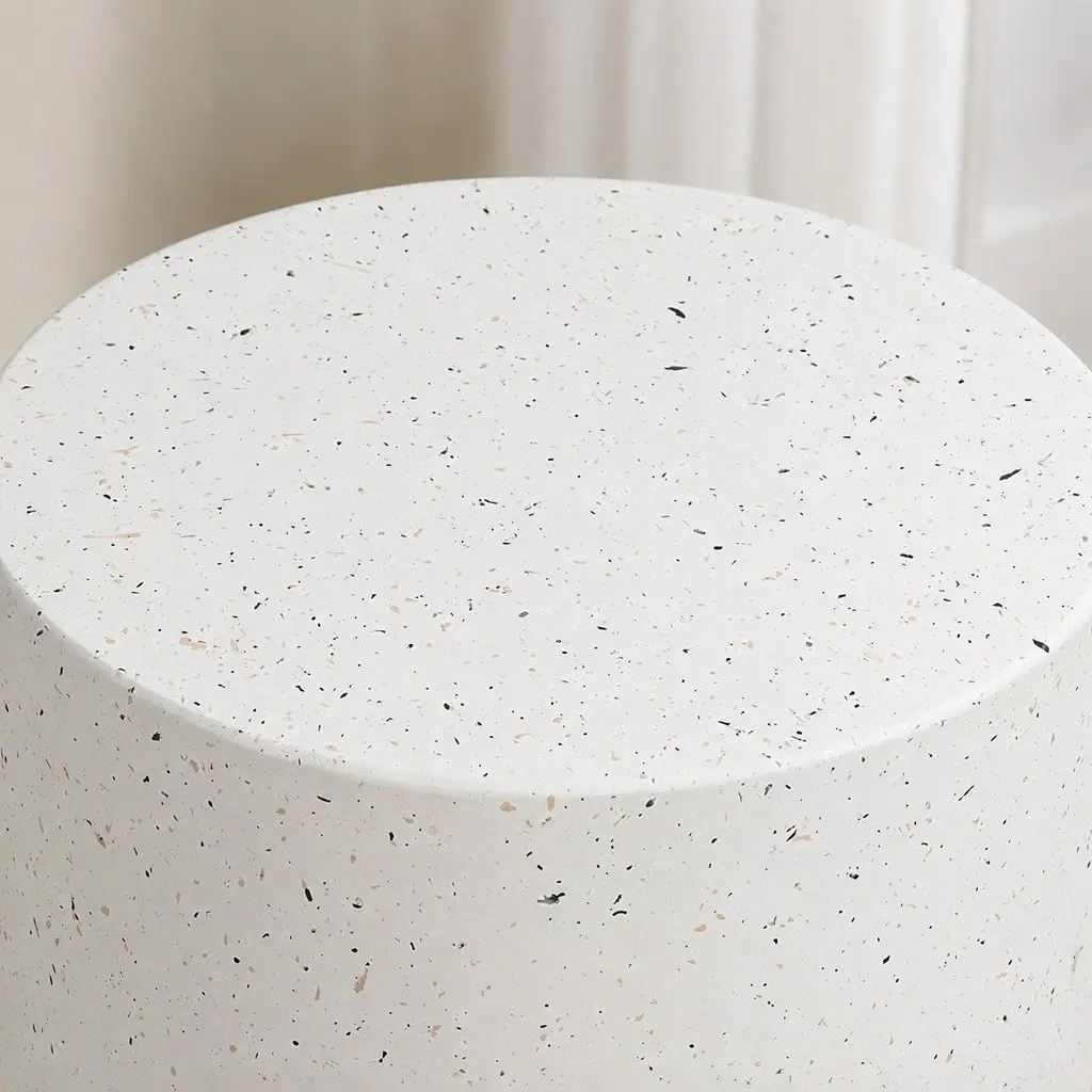 Round Terrazzo Side Table Magnesium Cement 39.5cm Beige Cylinder Shape