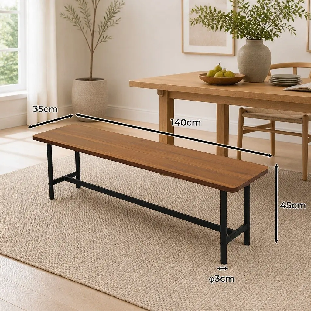 Dining Bench Chair MDF 140cm Brown Steel Frame