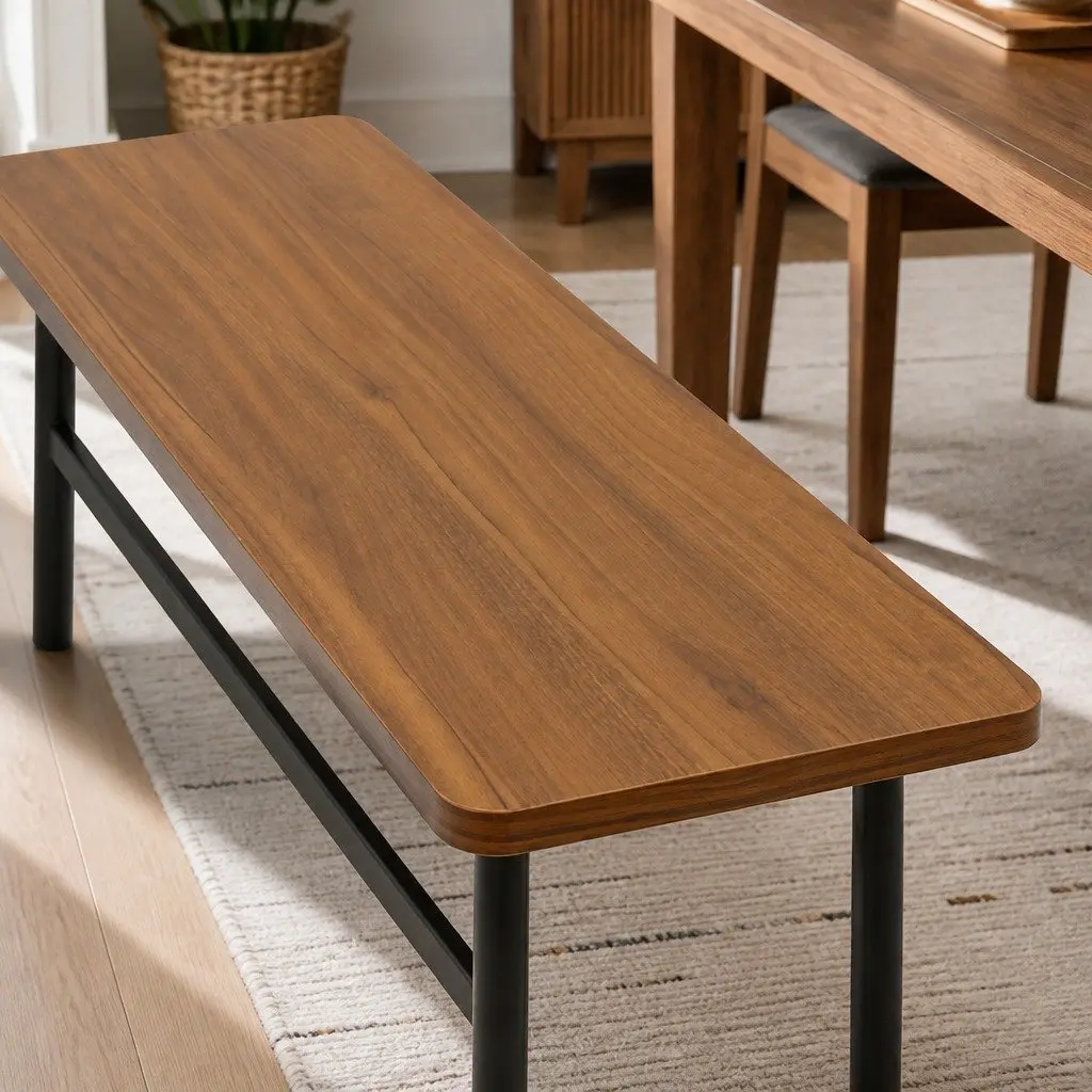 Dining Bench Chair MDF 140cm Brown Steel Frame