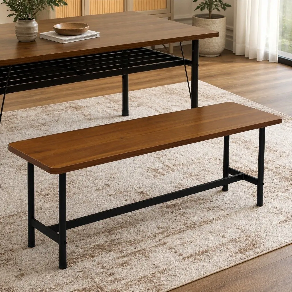Dining Bench Chair MDF 140cm Brown Steel Frame