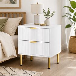 Stylish Bedside Table with 2 Drawers and Metal Legs