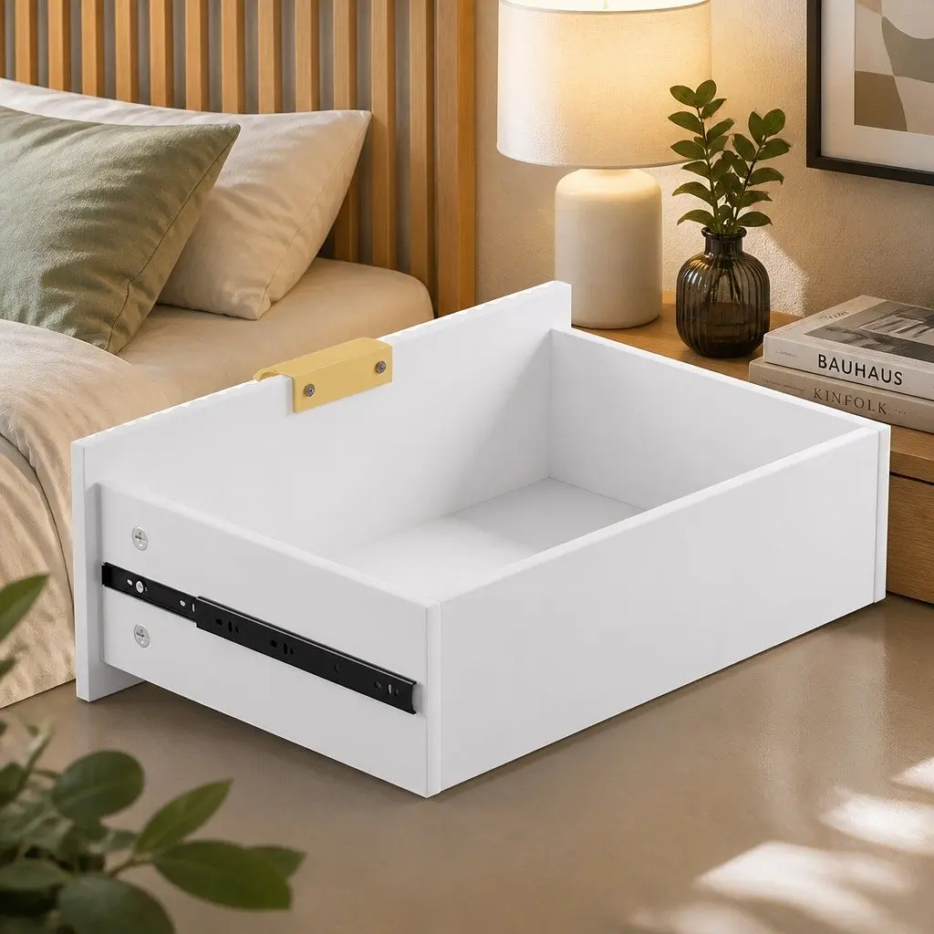 Bedside Table MDF White 2 Drawers Metal Legs