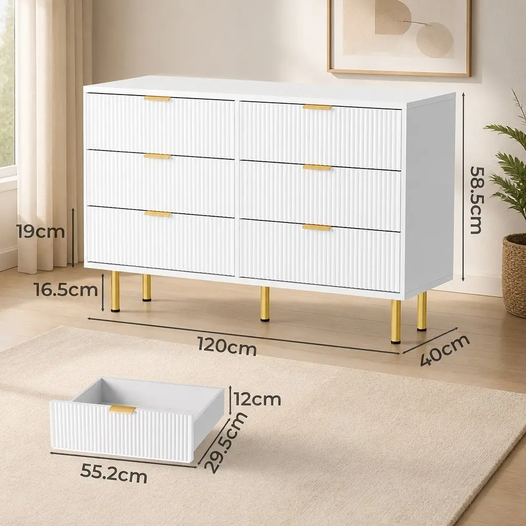 Chest of Drawers MDF Steel 120cm x 40cm x 75cm White Gold