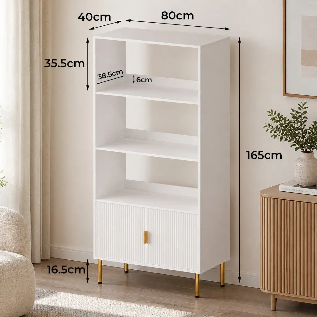 Display Shelf 3 Tier Bookshelf Open Storage Cabinet with Doors White