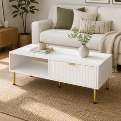 Stylish White Gold Coffee Table with Storage Drawer