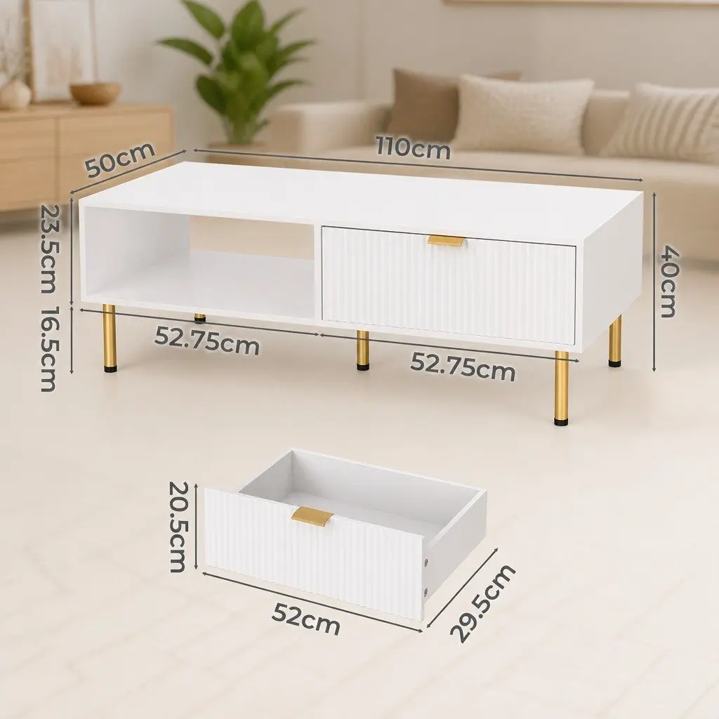 White Gold Coffee Table with Storage Drawer