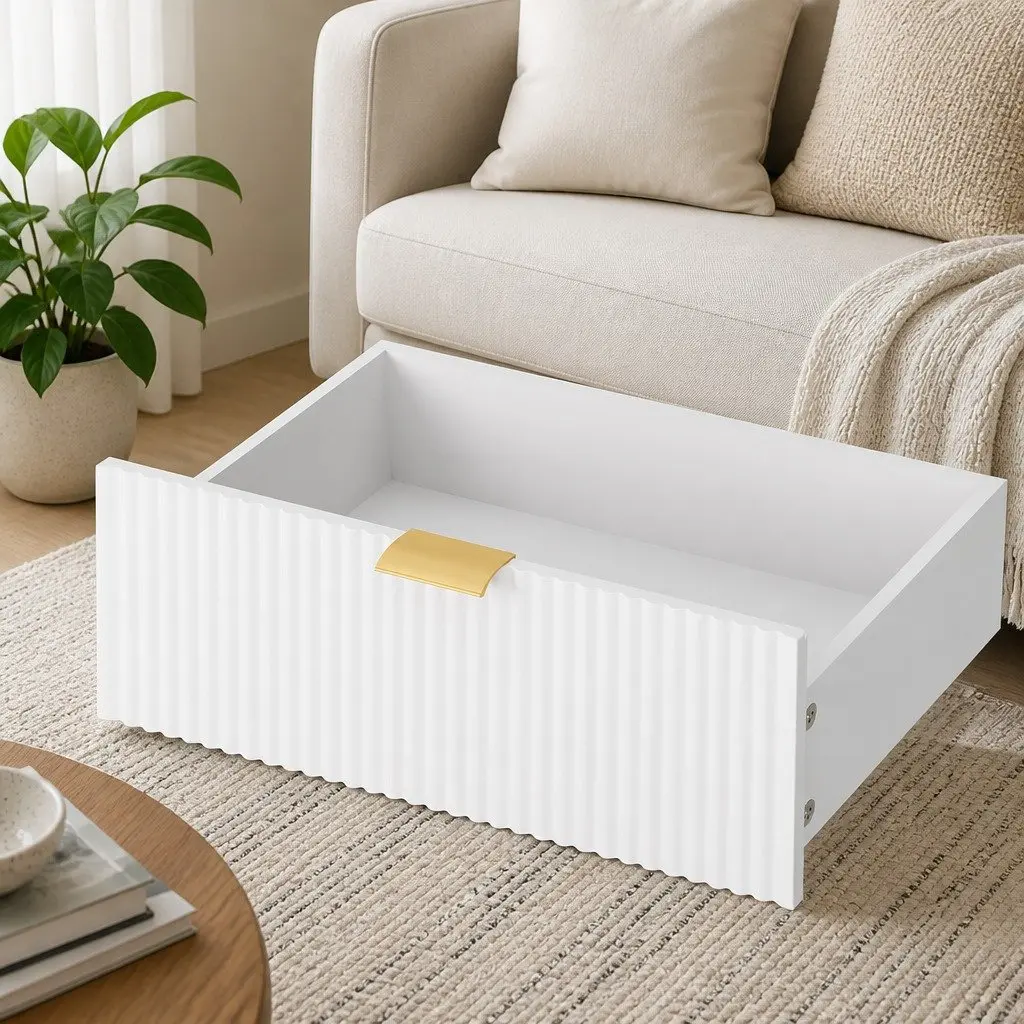 White Gold Coffee Table with Storage Drawer