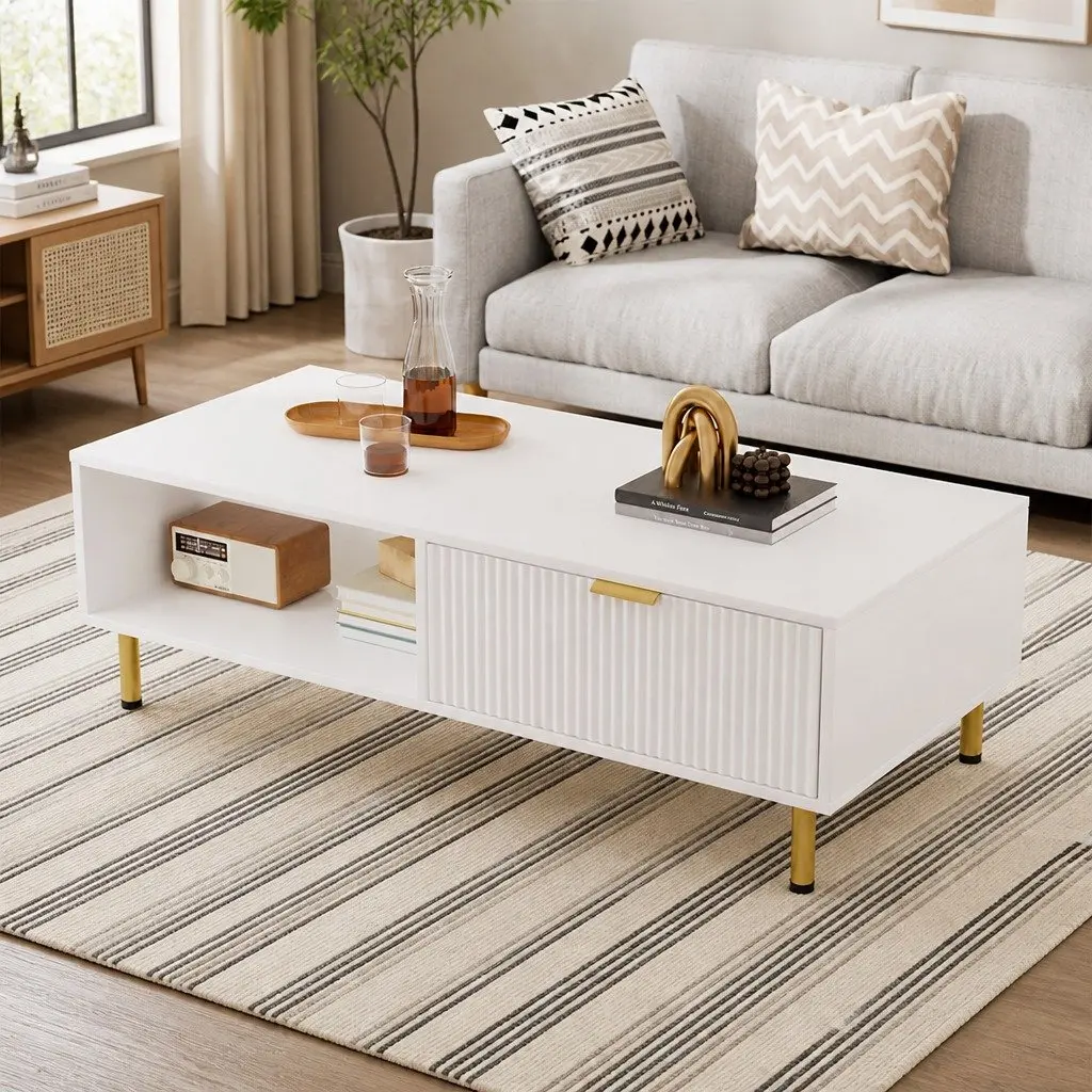 White Gold Coffee Table with Storage Drawer