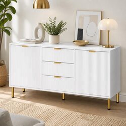 Elegant White Sideboard Cabinet with 3 Drawers and 2 Doors