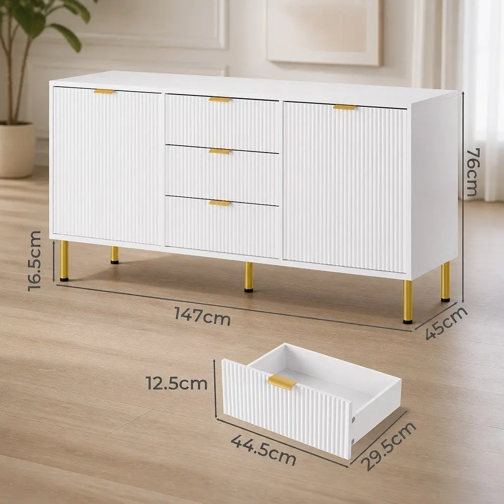 White Sideboard Cabinet with 3 Drawers and 2 Doors