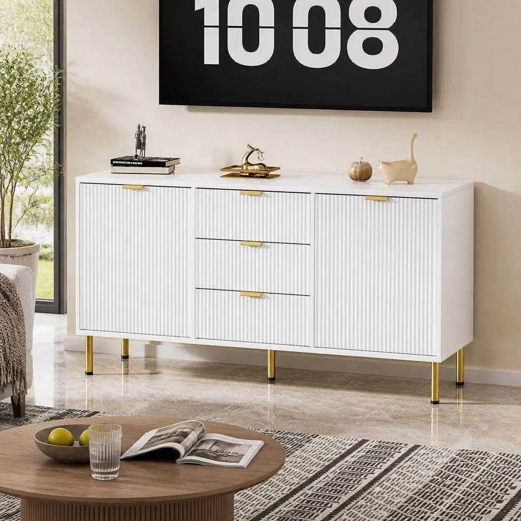White Sideboard Cabinet with 3 Drawers and 2 Doors