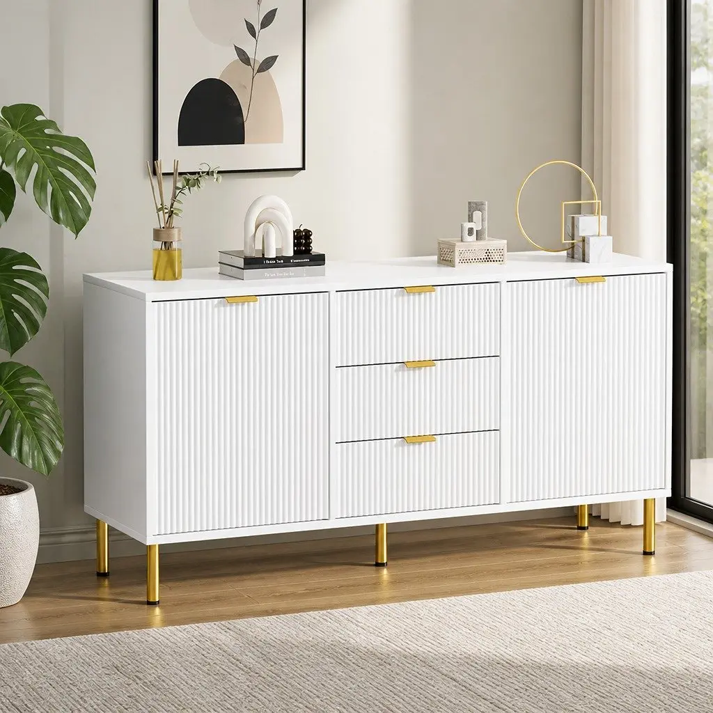 White Sideboard Cabinet with 3 Drawers and 2 Doors