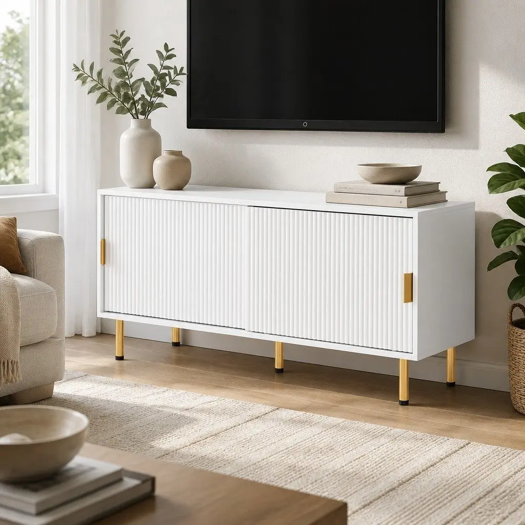 120cm White TV Cabinet with Gold Accents