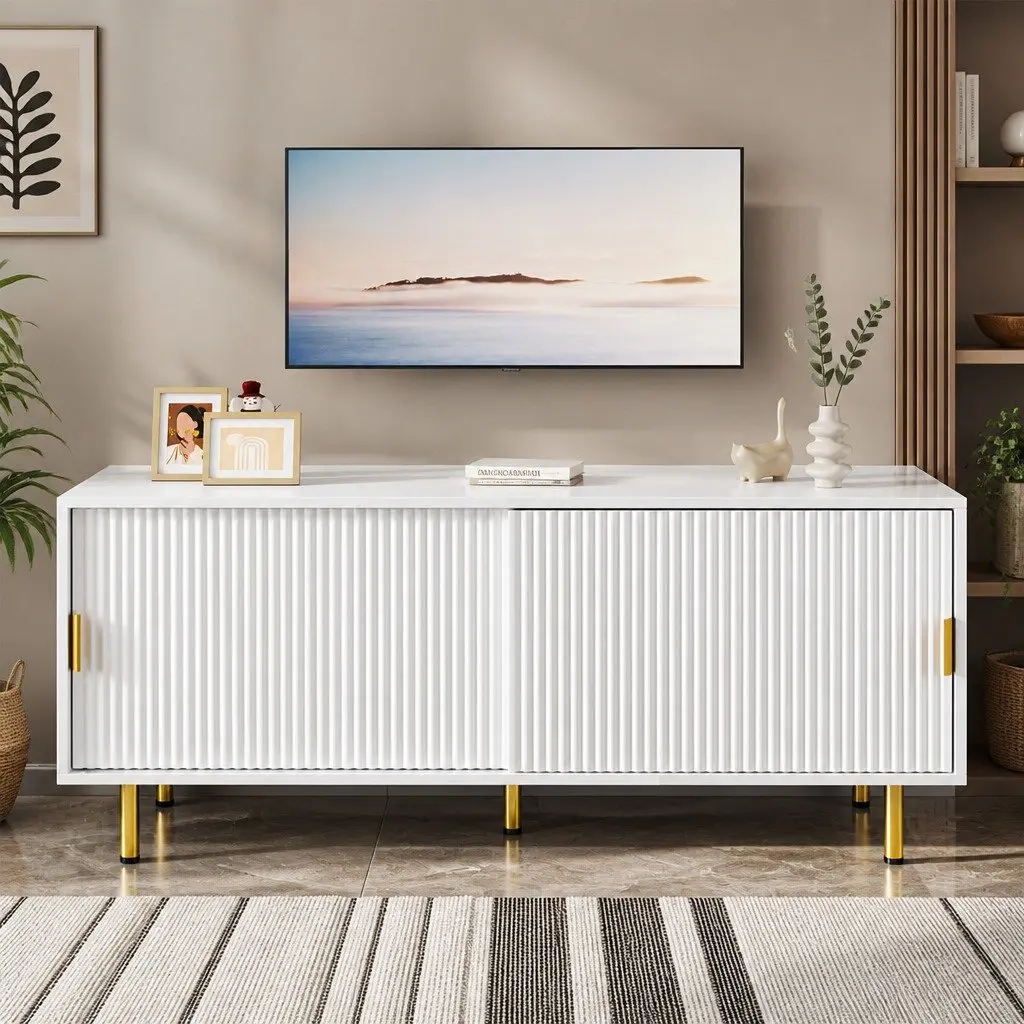 TV Cabinet MDF Steel Frame 120cm White Gold