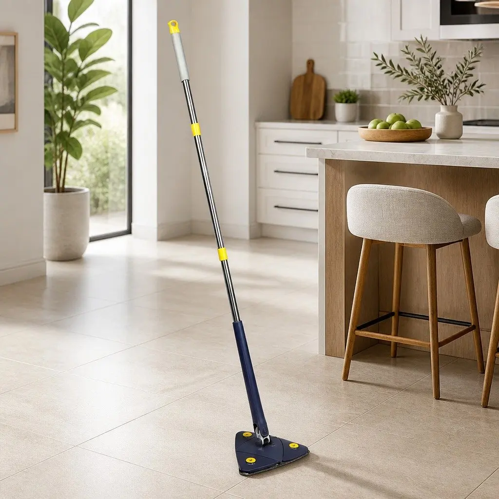 Cleaning Mop Microfibre Cloth 130cm Navy 360° Rotatable Triangle Head