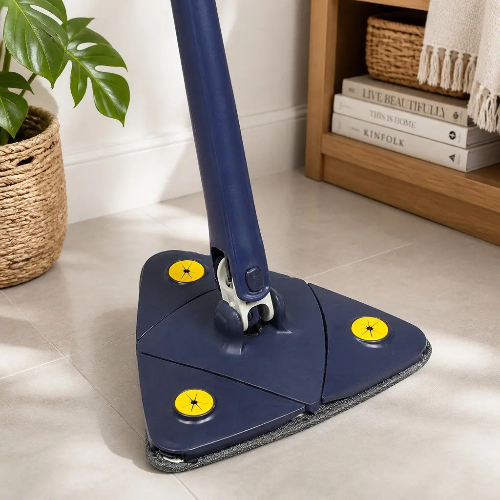 Cleaning Mop Microfibre Cloth 130cm Navy 360° Rotatable Triangle Head