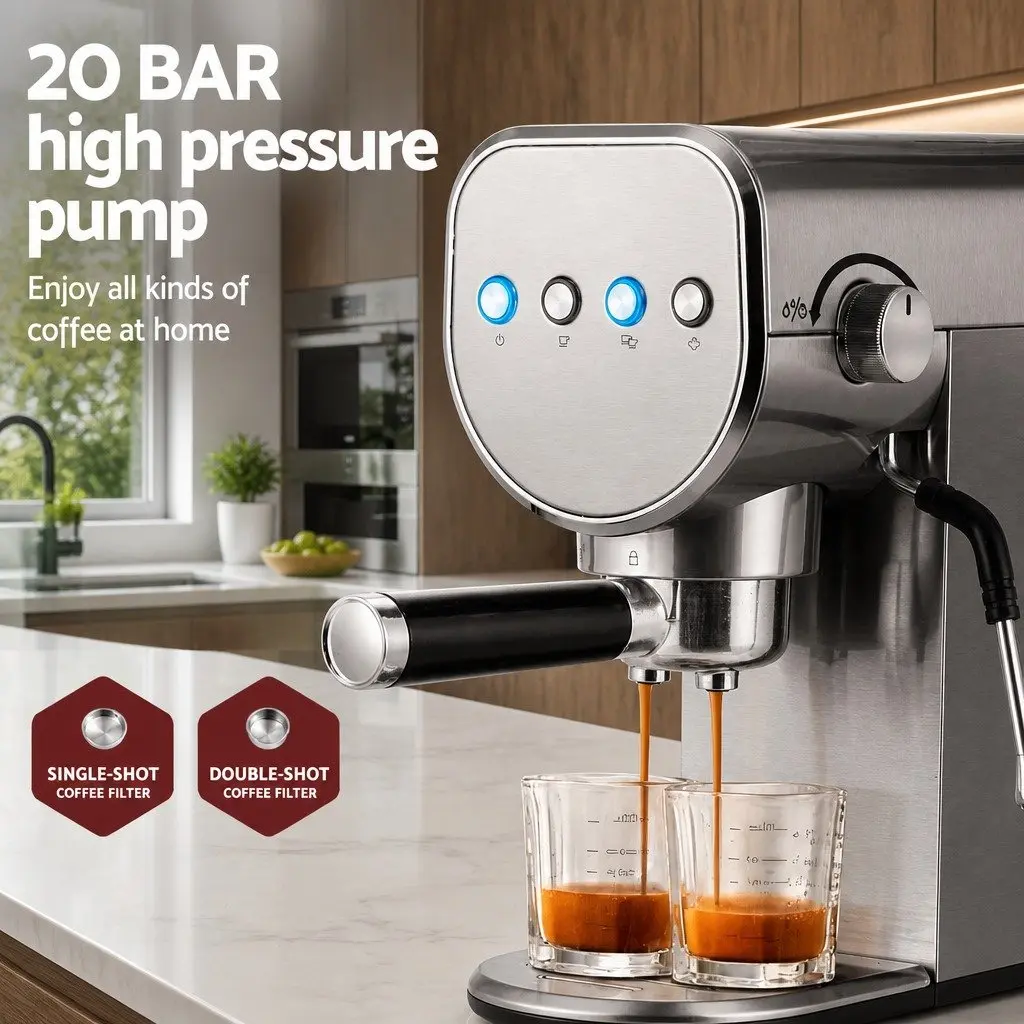 Espresso Coffee Machine Metal 20 Bar Silver