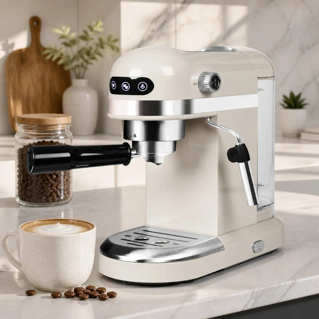 Espresso Coffee Maker Machine Stainless Steel Touch Screen Milk Frother Milk White