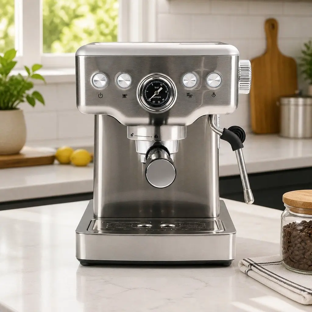 Espresso Coffee Machine Stainless Steel 20 Bar Silver