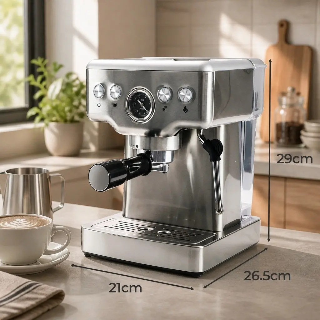 Espresso Coffee Machine Stainless Steel 20 Bar Silver