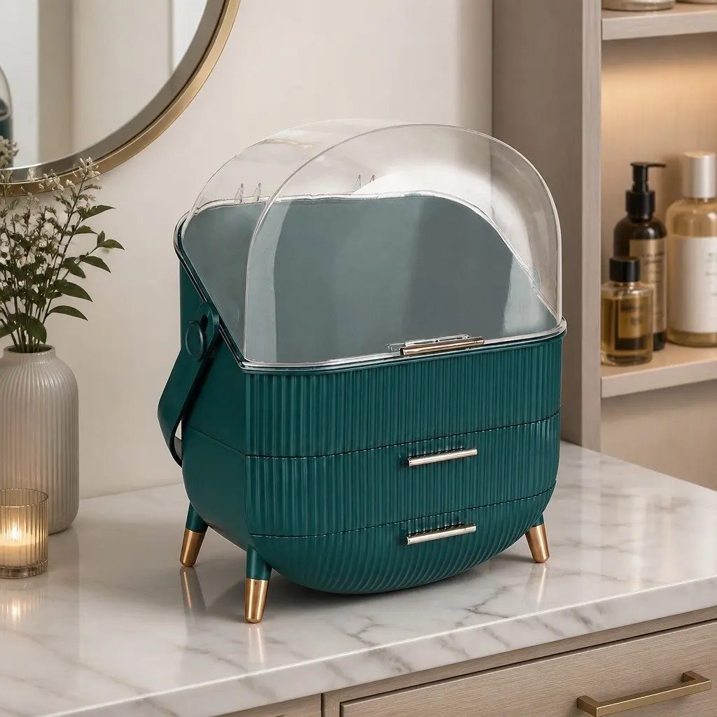 Green Makeup Storage Case for Cosmetics and Accessories