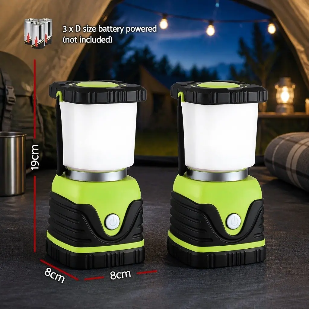LED Camping Lantern PVC 2-Pack 1000LM Green