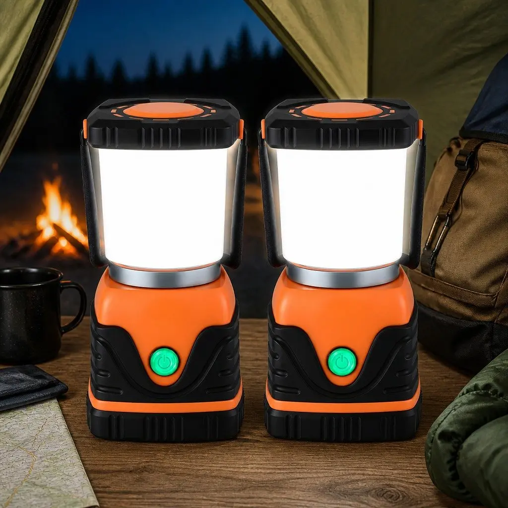 LED Camping Lanterns PVC 1000LM 2-Pack Orange