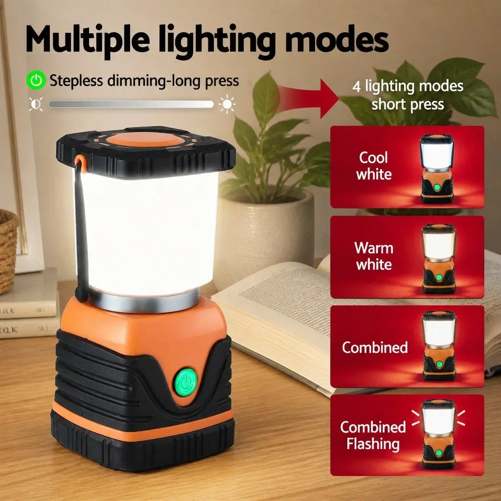 LED Camping Lanterns PVC 1000LM 2-Pack Orange