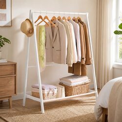 Sturdy Wooden Clothes Rack for Garments and Shoes