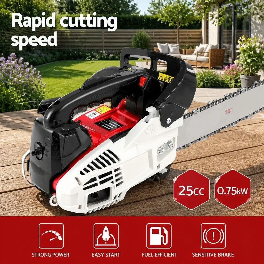 Petrol Chainsaw 25cc 10 Inch Bar Lightweight Red White