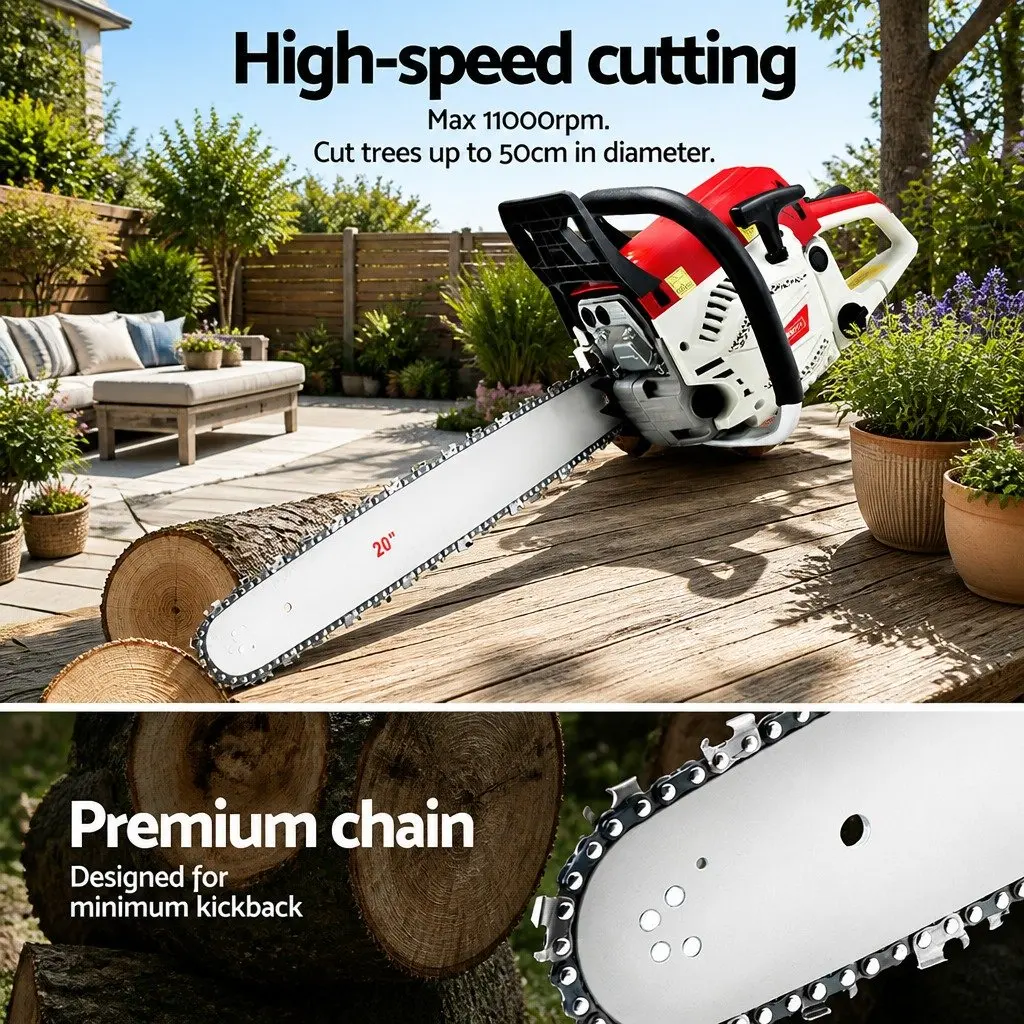 Chainsaw 58cc Petrol 20 Inch Bar 2 Stroke Red & White
